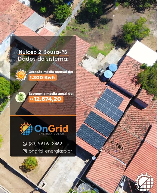 Sistema de 1.300 kWh/mês — Núcleo 2, Sousa-PB