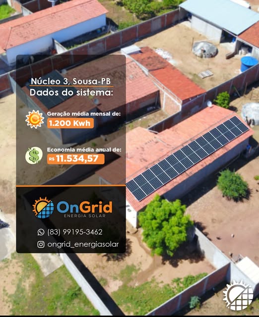 Sistema de 1.200 kWh/mês — Núcleo 3, Sousa-PB