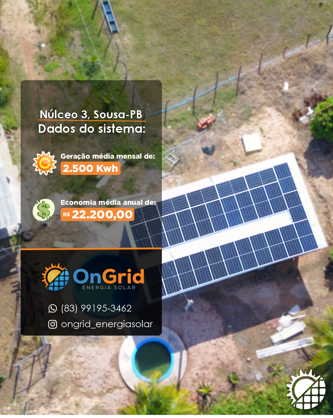 Sistema de 2.500 kWh/mês — Núcleo 3, Sousa-PB